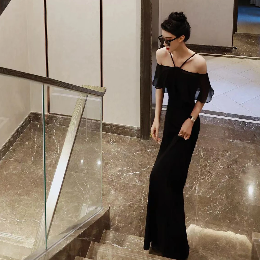 ANDREA骆杨倾城原创  2024早春新款时尚一字肩气质仙女修身连衣裙