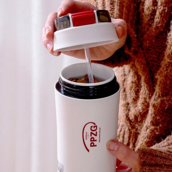 咖啡杯保温杯大容量吸管学生男女高颜值随行水杯纯陶瓷内胆非涂层