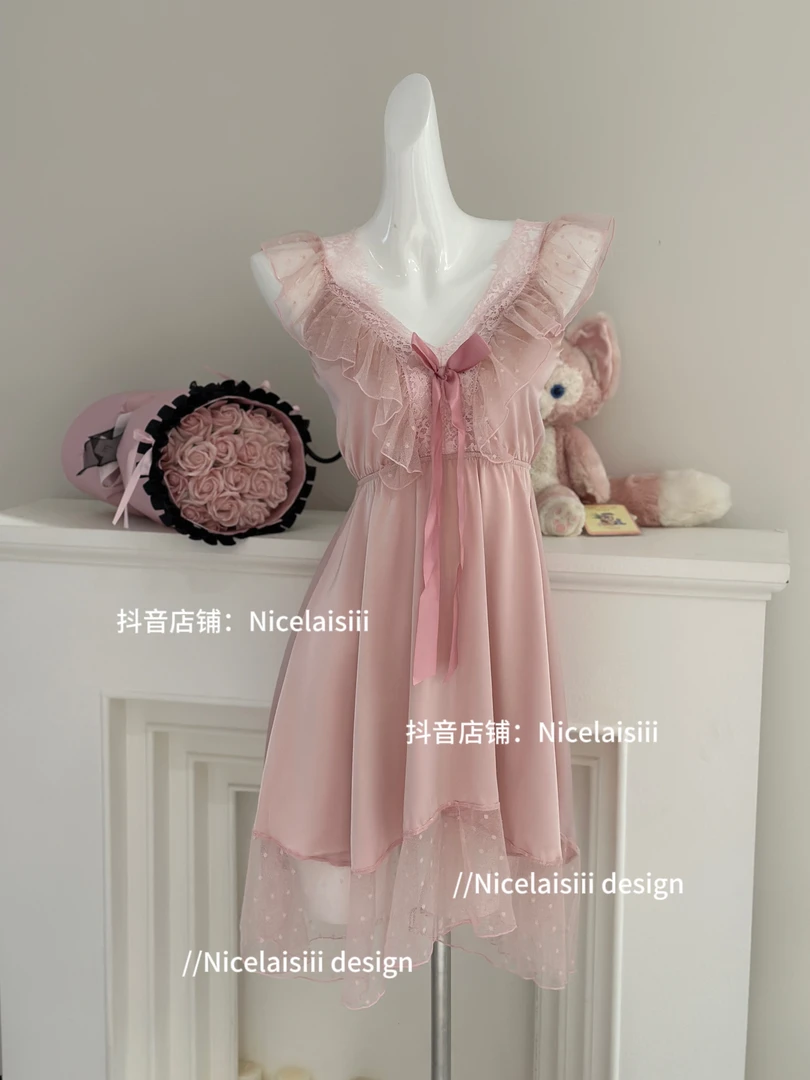 Nicelaisiii纯爱战神甜美少女蕾丝睡裙性感冰丝家居睡衣睡衣女夏