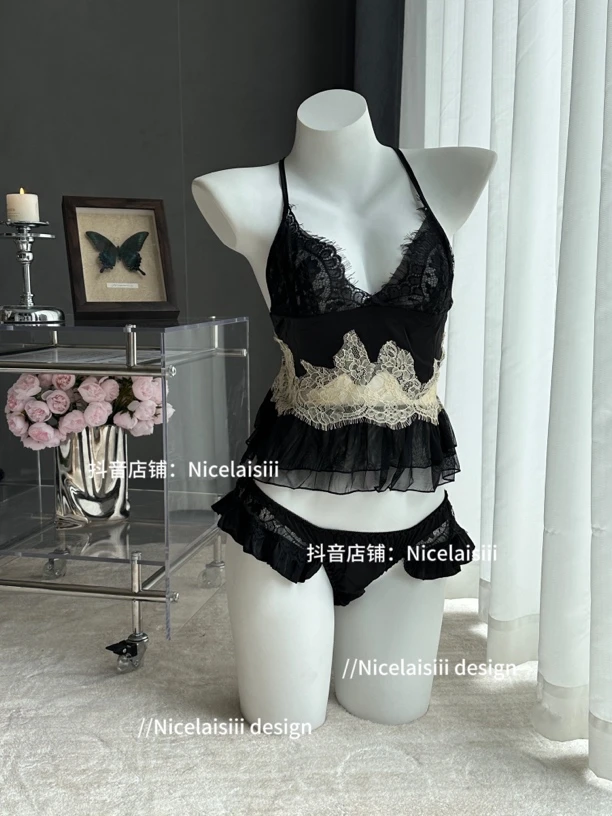 Nicelaisiii海盐荔枝 蕾丝露背法式吊带女内衣家居服套装性感睡衣