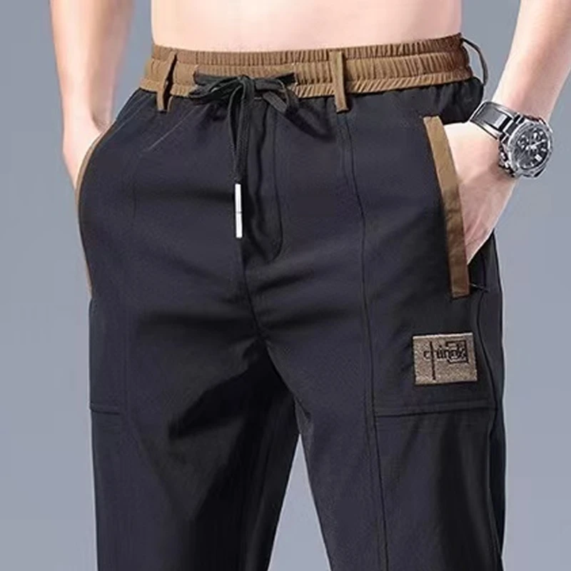 刺绣休闲裤男士黑色宽松小脚裤2023秋冬新款国潮加绒运动长裤子男