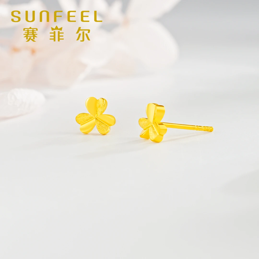 赛菲尔5G精品足金999幸运三叶草直针耳饰送礼宫廷黄金5GES0140004