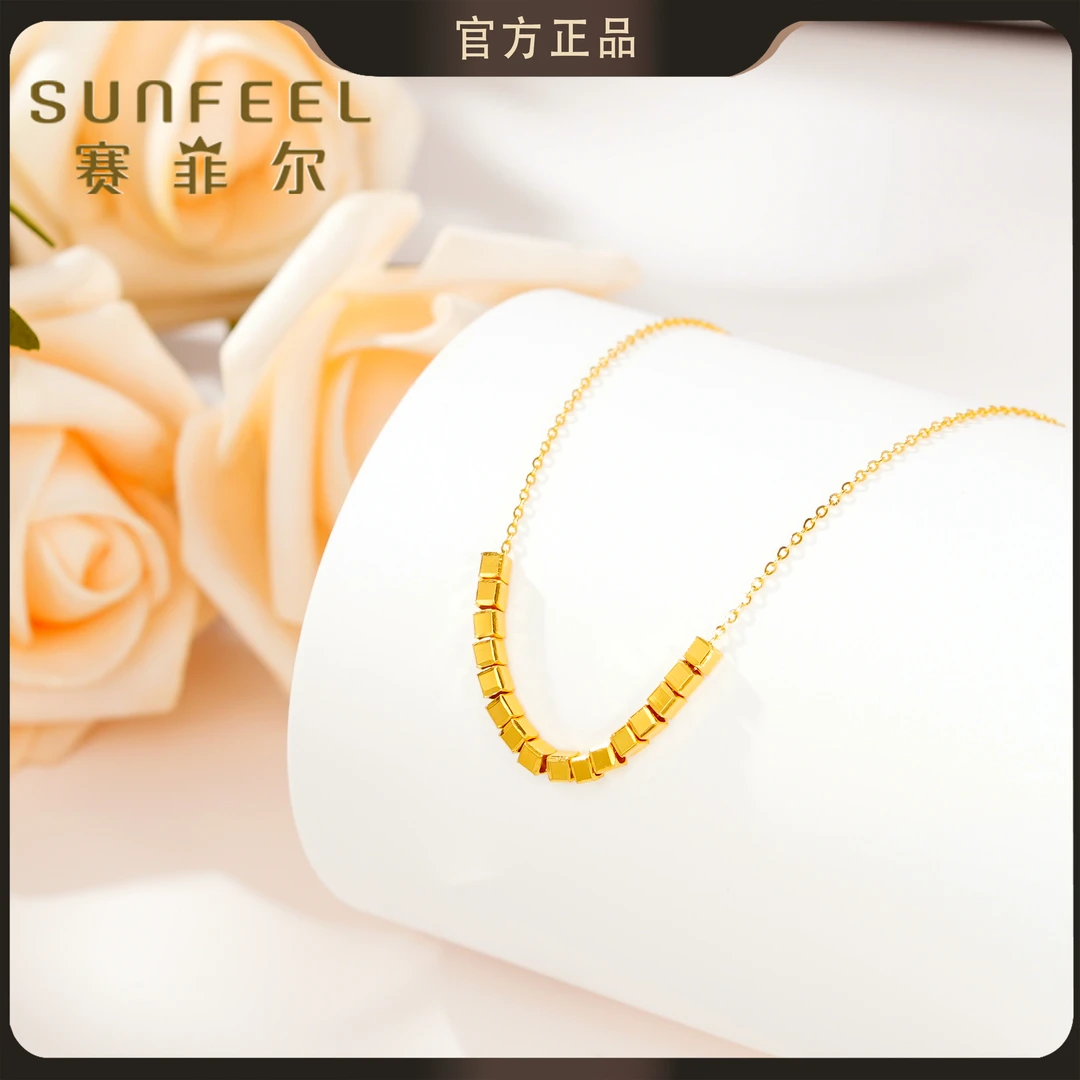 赛菲尔5G精品足金999蹦迪小方糖黄金套链新年送礼女5GTS0180013