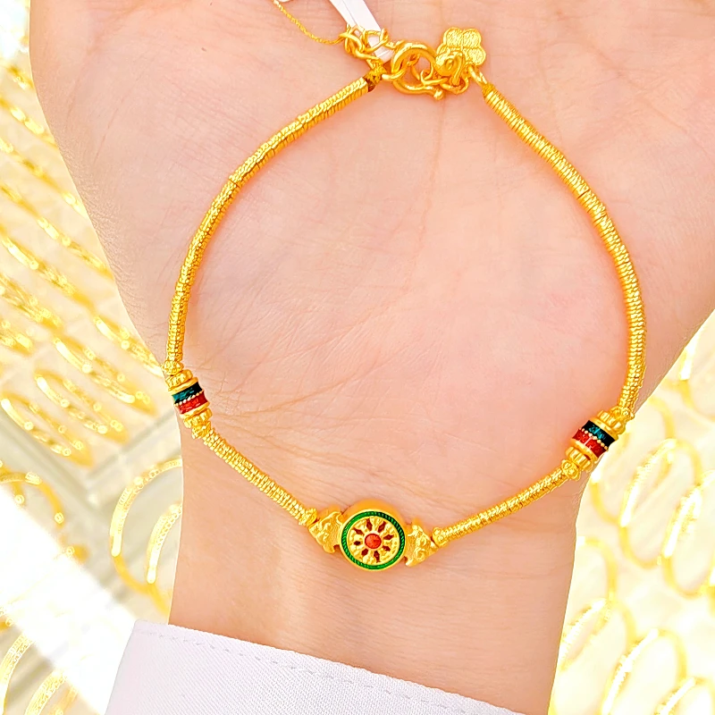 赛菲尔万足®足金宫廷鎏彩平安转轮经筒黄金手链HS27010085