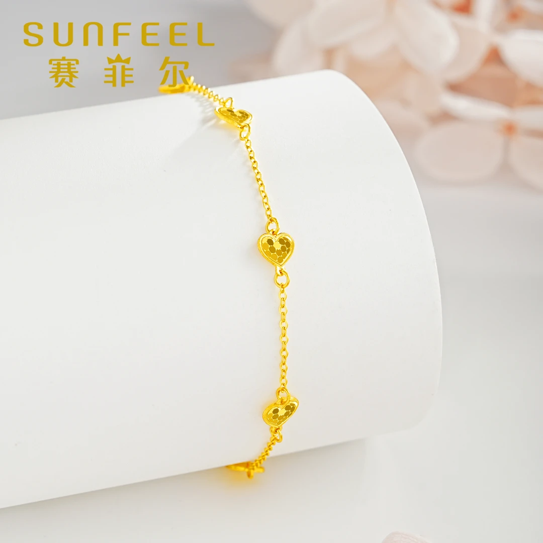 赛菲尔5G精品足金999鱼鳞爱心轻奢珠宝黄金手链5GSS0240017