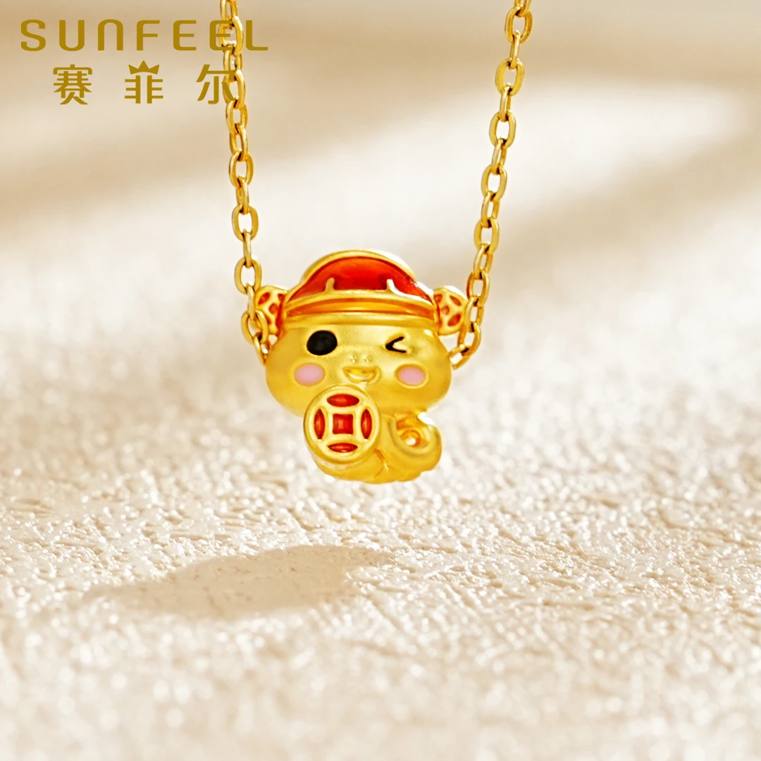 【赛菲尔F宝宝金】足金999带帽猪铜钱黄金配件WYS010026夏日珠宝