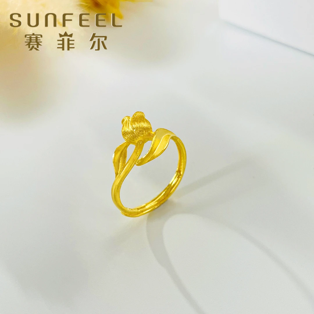 【赛菲尔撤款】足金999.9黄金戒指郁金香花开馥郁戒指HJ38051759