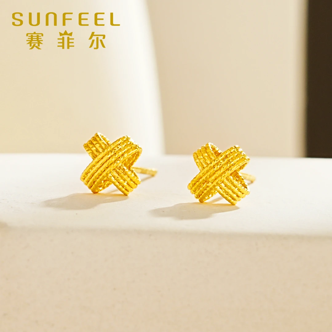赛菲尔5G精品足金999扭花黄金耳钉黄金耳饰5GCES0120015