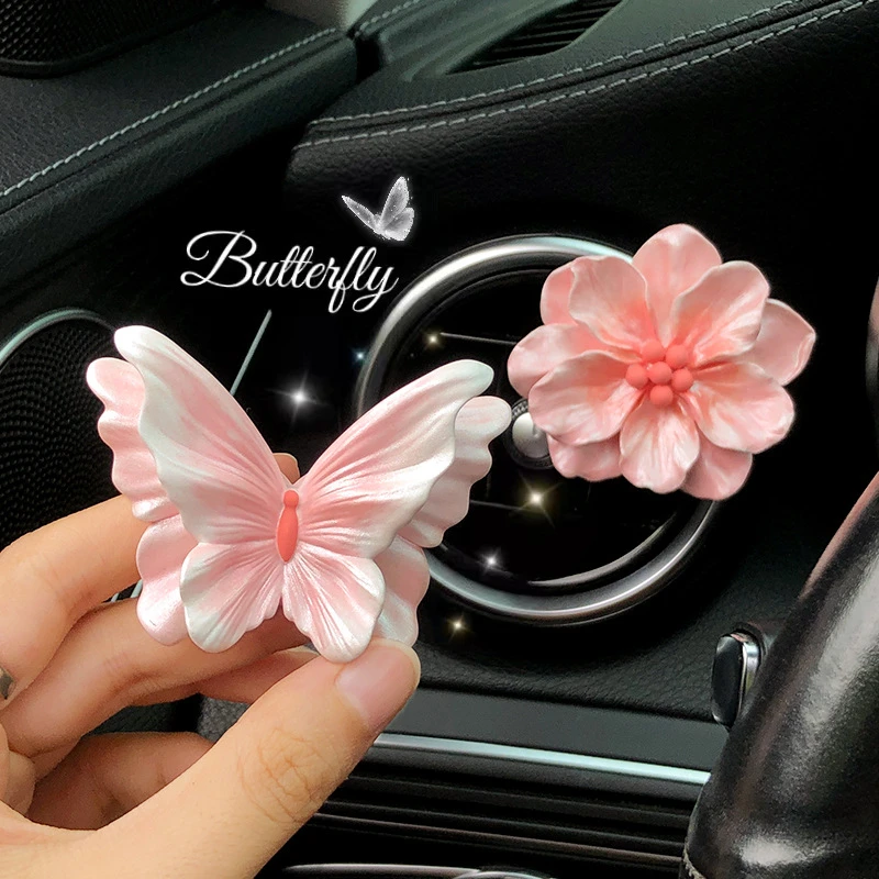 蝶恋花车载香薰车上香水装饰品花朵女士车内饰品摆件扩香石