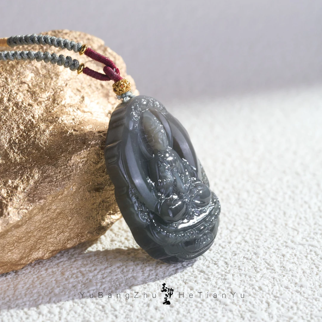 玉帮主【星火】烟紫观音挂坠手工雕刻观音男士精美精雕（天然多样性）