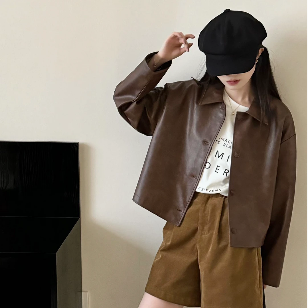 高级感2024秋季新款机车服夹克小个子美式复古美拉德风皮衣外套女