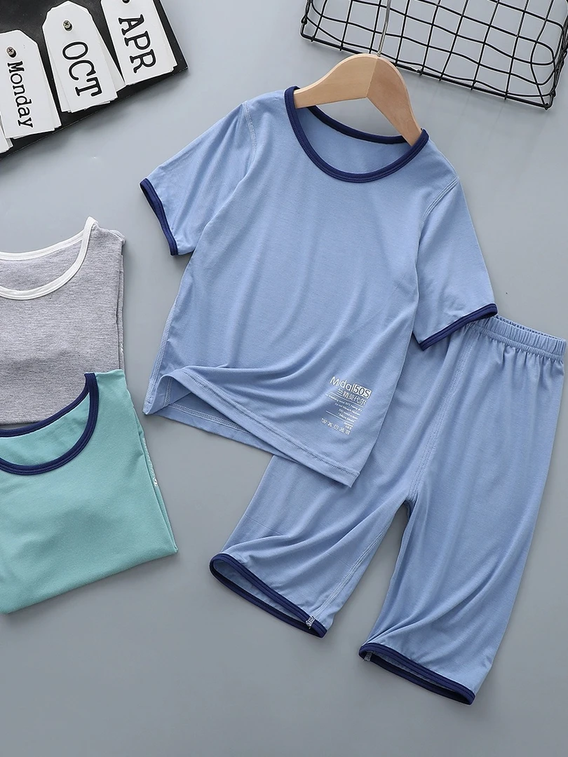 儿童莫代尔睡衣套装男童夏季薄款短袖短裤空调服两件套宝宝家居服