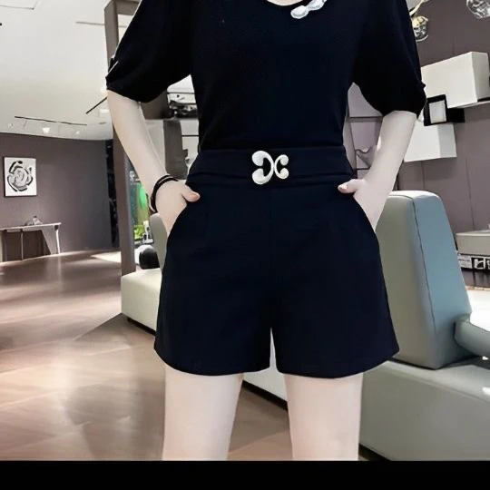 8868款秋季新款黑色高腰显瘦阔腿短裤时尚外穿靴裤