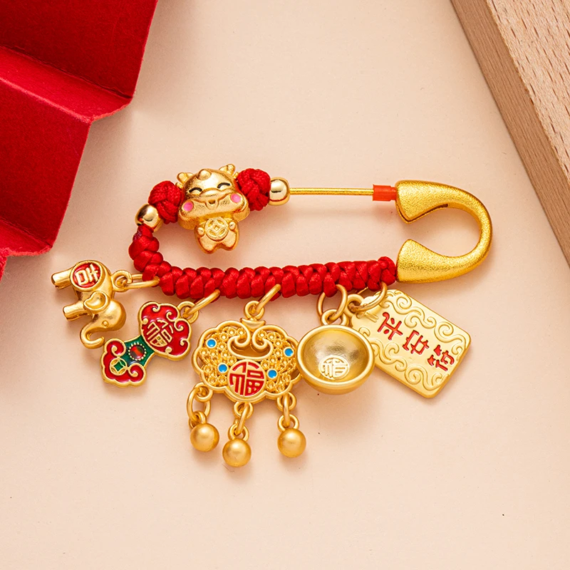 铜合金胸针 孕妇别针宝宝身福胸针金饭碗婴儿外出压惊宝宝别针