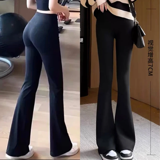 微喇小黑裤鲨鱼裤收腹提臀女外穿休闲运动高腰瑜伽气质喇叭裤女款
