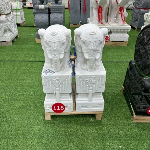 石雕门墩抱鼓石一对汉白玉大象石鼓青石貔貅狮子门口摆件