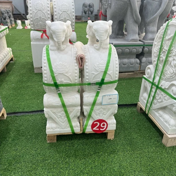 石雕门墩抱鼓石一对天然汉白玉大象石鼓门当貔貅麒麟青石门口摆件