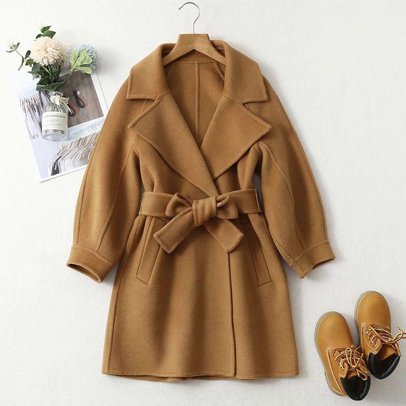 女童双面呢大衣儿童羊绒毛呢外套中长款中大童呢子腰带加厚洋气潮