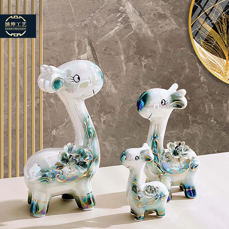 轻奢工艺品鹿创意陶瓷摆件高档客厅电视柜乔迁新居装饰品玄关摆设
