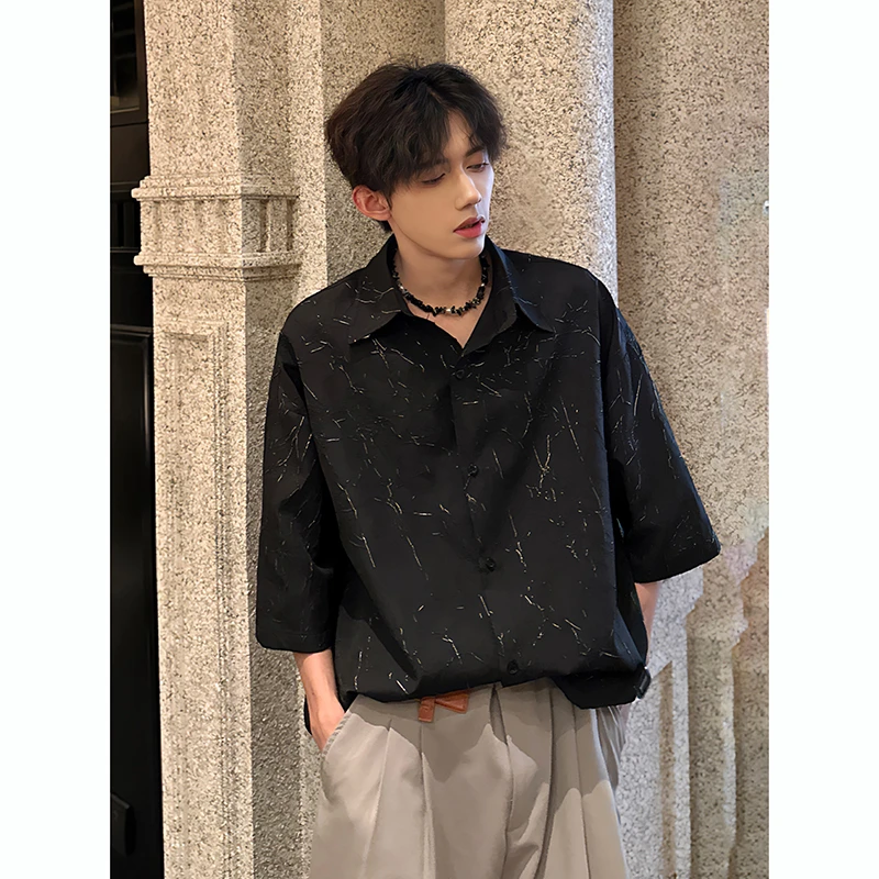 英伦雅痞男装肌理感短袖衬衫男小众设计高级感衬衣男薄款夏季上衣