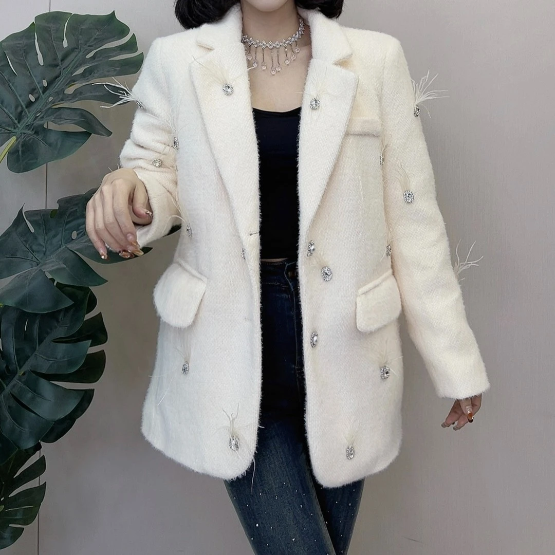 迪否轻奢白鸭绒女装上衣外套小香风气质白色时尚设计师1941