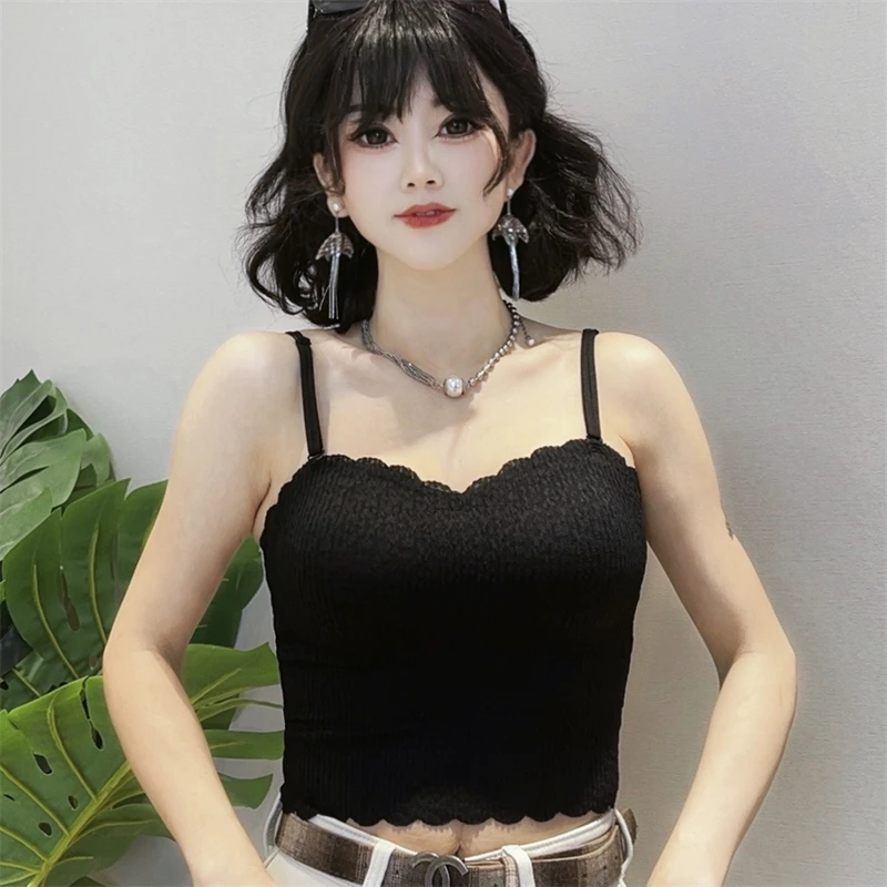 迪否吊带背心女带胸垫外穿内搭修身露背美背文胸一体上衣2088