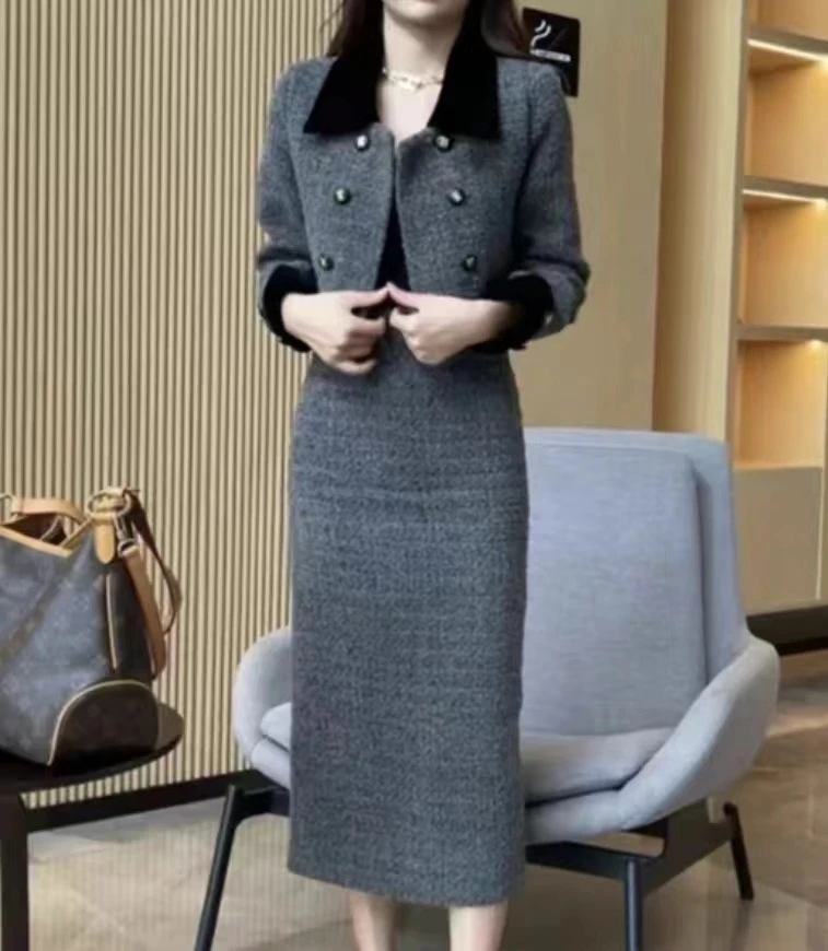 小香风两件套女士时尚套装显瘦气质百搭网红洋气长袖+半身裙Y-461