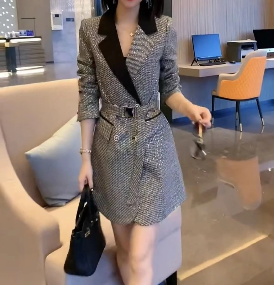 小香风显瘦气质网红洋气时尚千鸟格女神百搭收腰修身连衣裙Z-3598