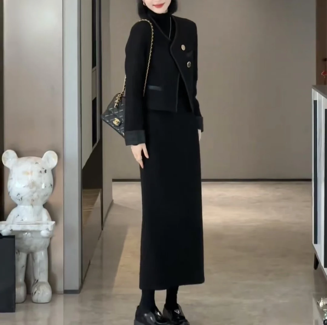 连衣裙套装西装小香风显瘦气质网红时尚洋气轻奢女神黑色修身女