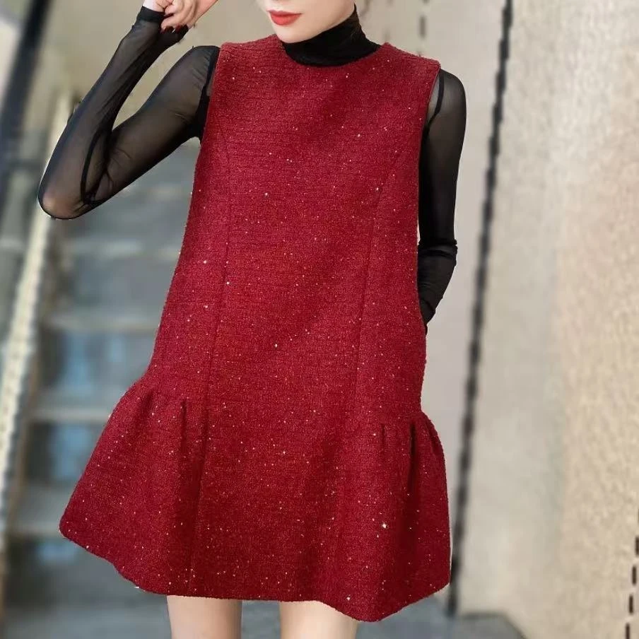 连衣裙套装女装时尚女士显瘦气质洋气百搭打底衫A型马甲裙小香风