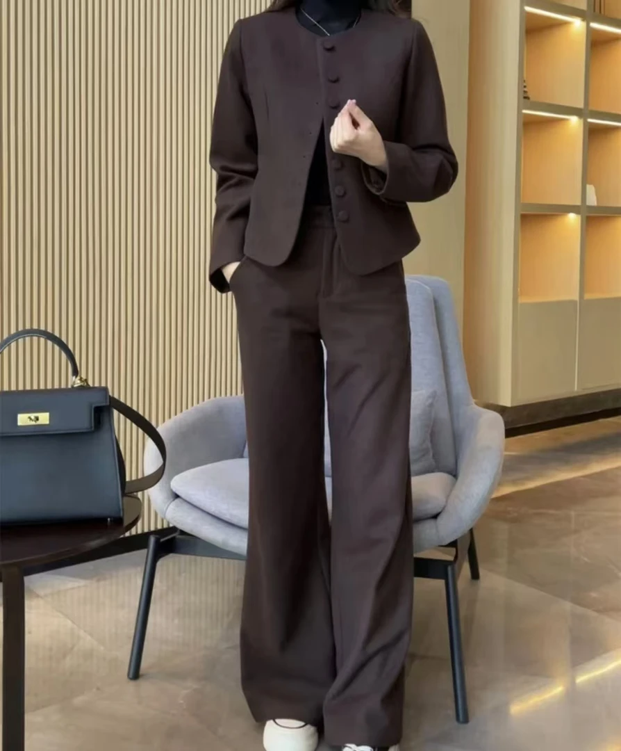 套装西装显瘦阔腿裤气质时尚女装轻奢高腰直筒百搭秋冬洋气两件套