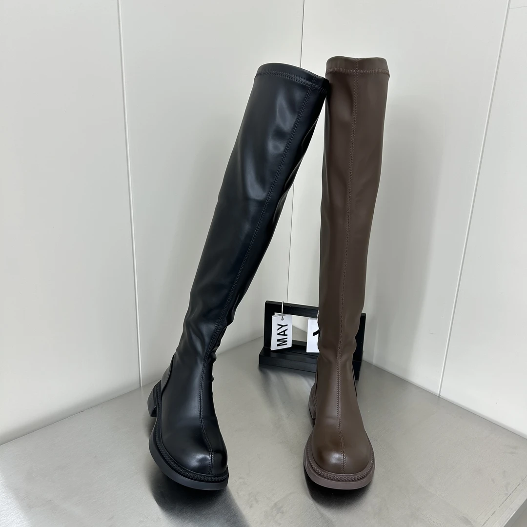 薄底高个子过膝靴女平底百搭高筒骑士靴女后拉链弹力长靴子大码