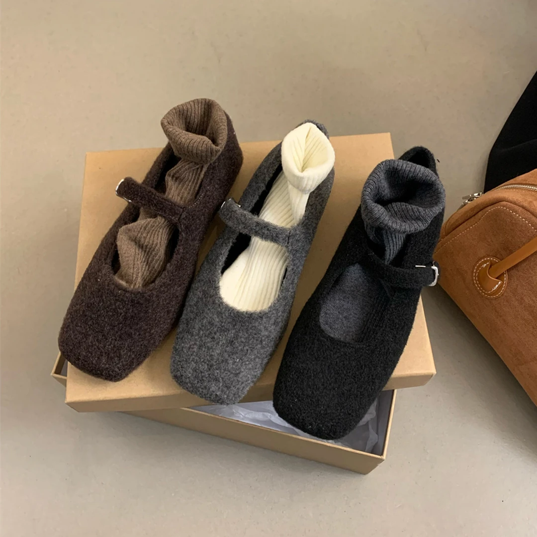 冬季时尚保暖毛毛鞋女外穿法式复古气质玛丽珍单鞋时尚毛绒平底鞋
