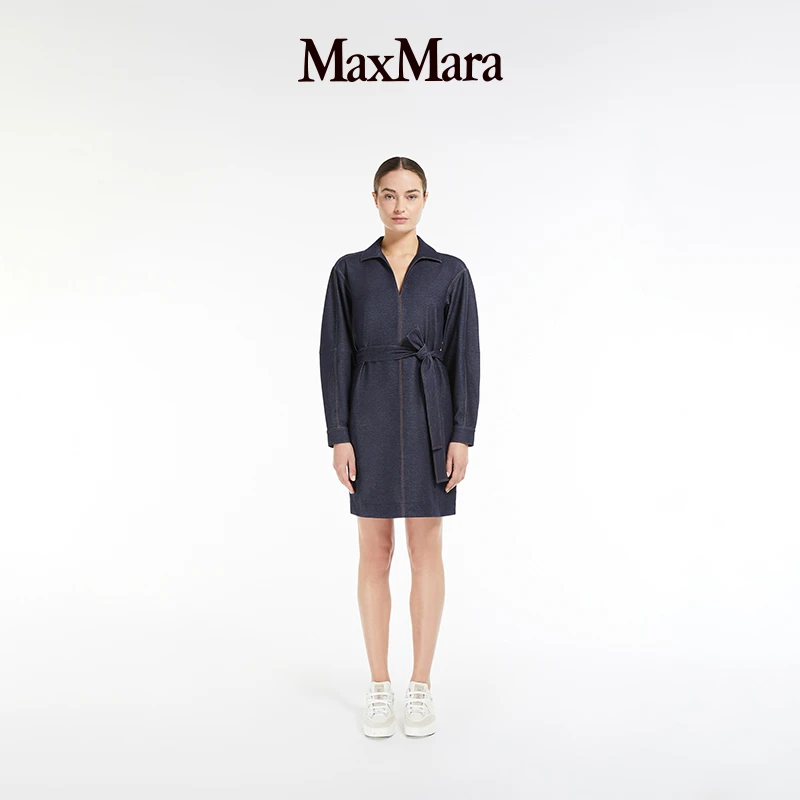MaxMara 女装V领系带纯色连衣裙6621084806