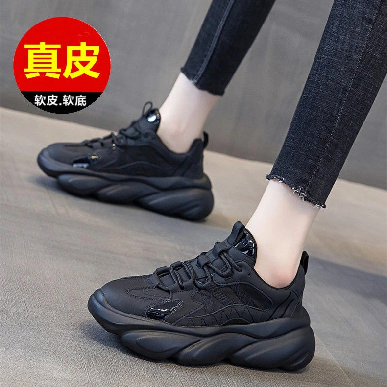 【小扬哥甄选】真皮秋冬老爹鞋女ins超火超轻平底显脚小厚底运动加