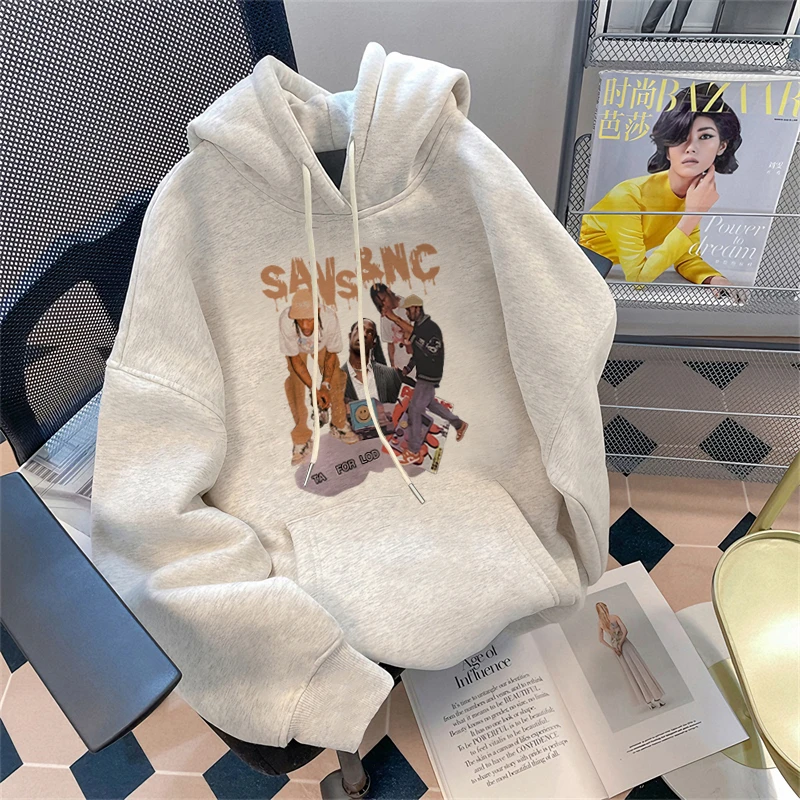 秋冬穿搭重磅潮牌痞帅连帽卫衣男士趣味印花宽松保暖加绒外套上衣