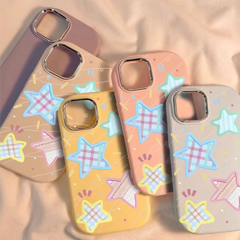 格纹星星金属框苹果华为荣耀vivo小米oppo手机壳卡通iPhone15