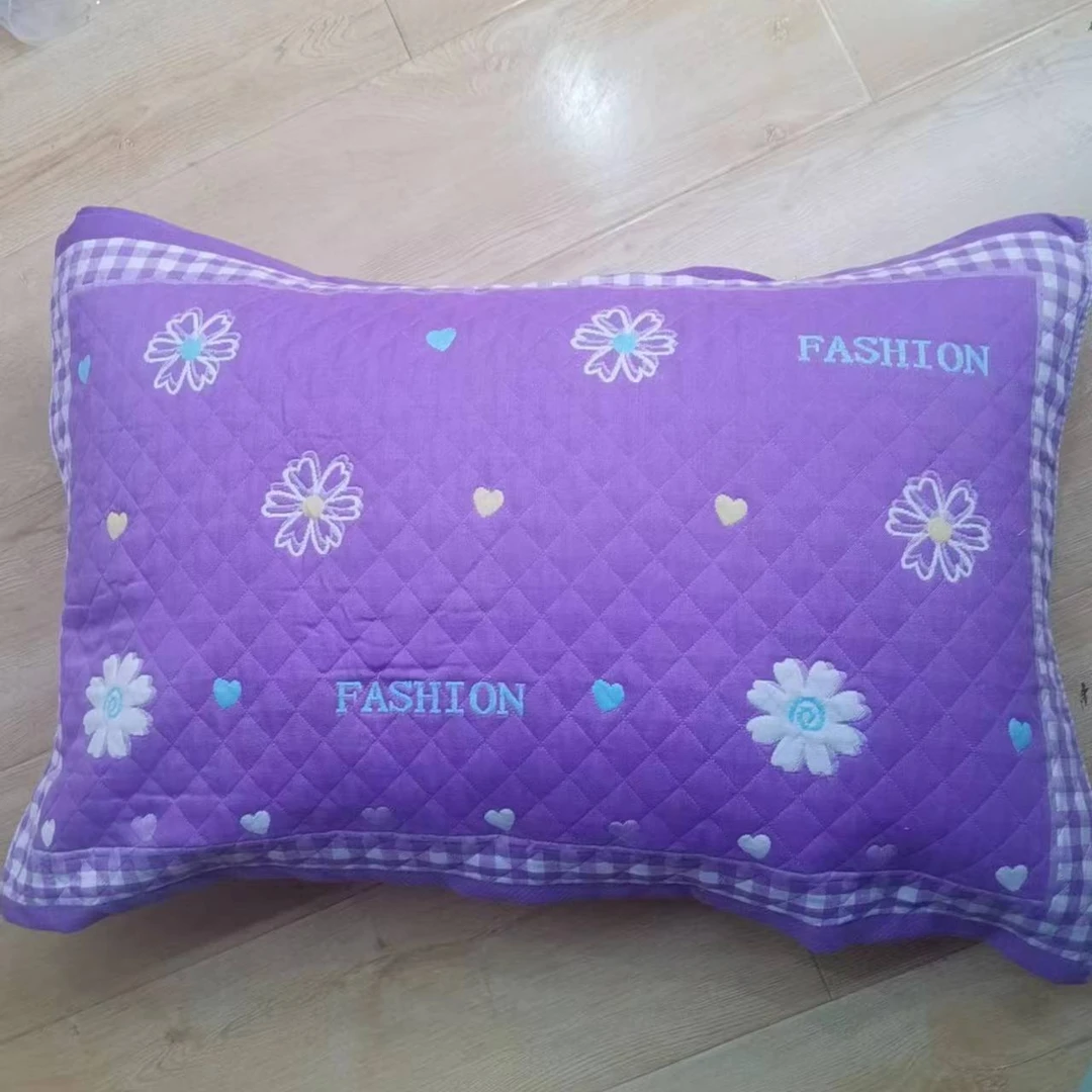 【京かわ会社】 一对装纯棉精梳棉纱布枕巾 两条枕头巾  紫底爱心花