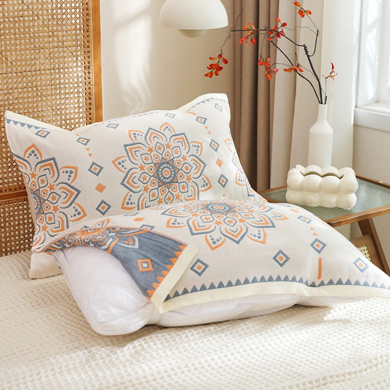 【京かわ会社】 一对装纯棉精梳棉纱布枕巾 两条枕头巾  莲