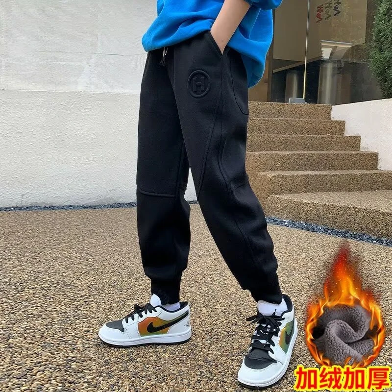 儿童装秋冬款加厚加绒男童运动裤洋气裤子男中大童休闲裤帅气童裤
