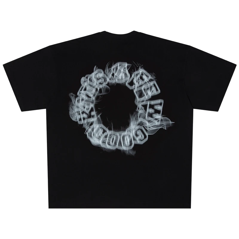 AFGK夏季新款烟雾字母短袖T恤重磅纯棉国潮印花宽松圆领休闲ins