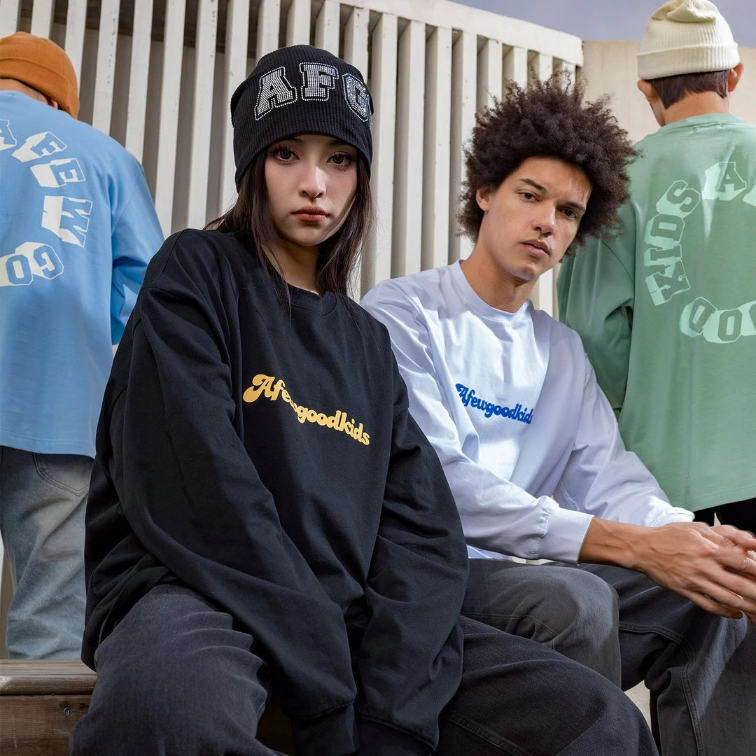 AFGK经典美式印花长袖T恤圆领纯棉春秋男女情侣国潮宽松百搭潮流1