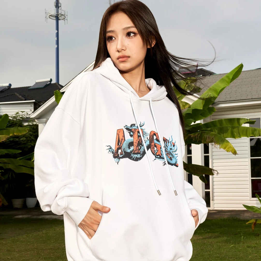 AFGK龙纹浮雕帽衫宽松国潮春秋冬百搭潮流休闲时尚长袖连帽ins