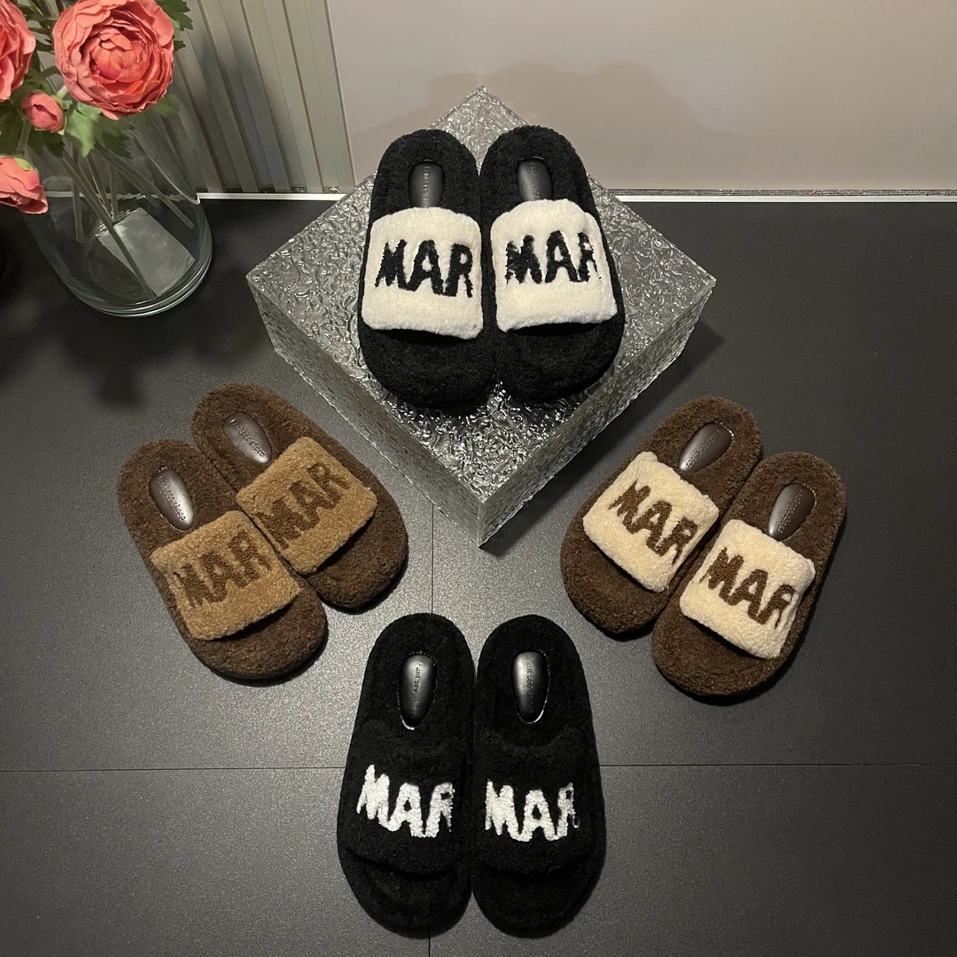 2024年秋冬新款网红外穿刺绣百搭仙女风女厚底毛茸茸一字拖鞋-5CM