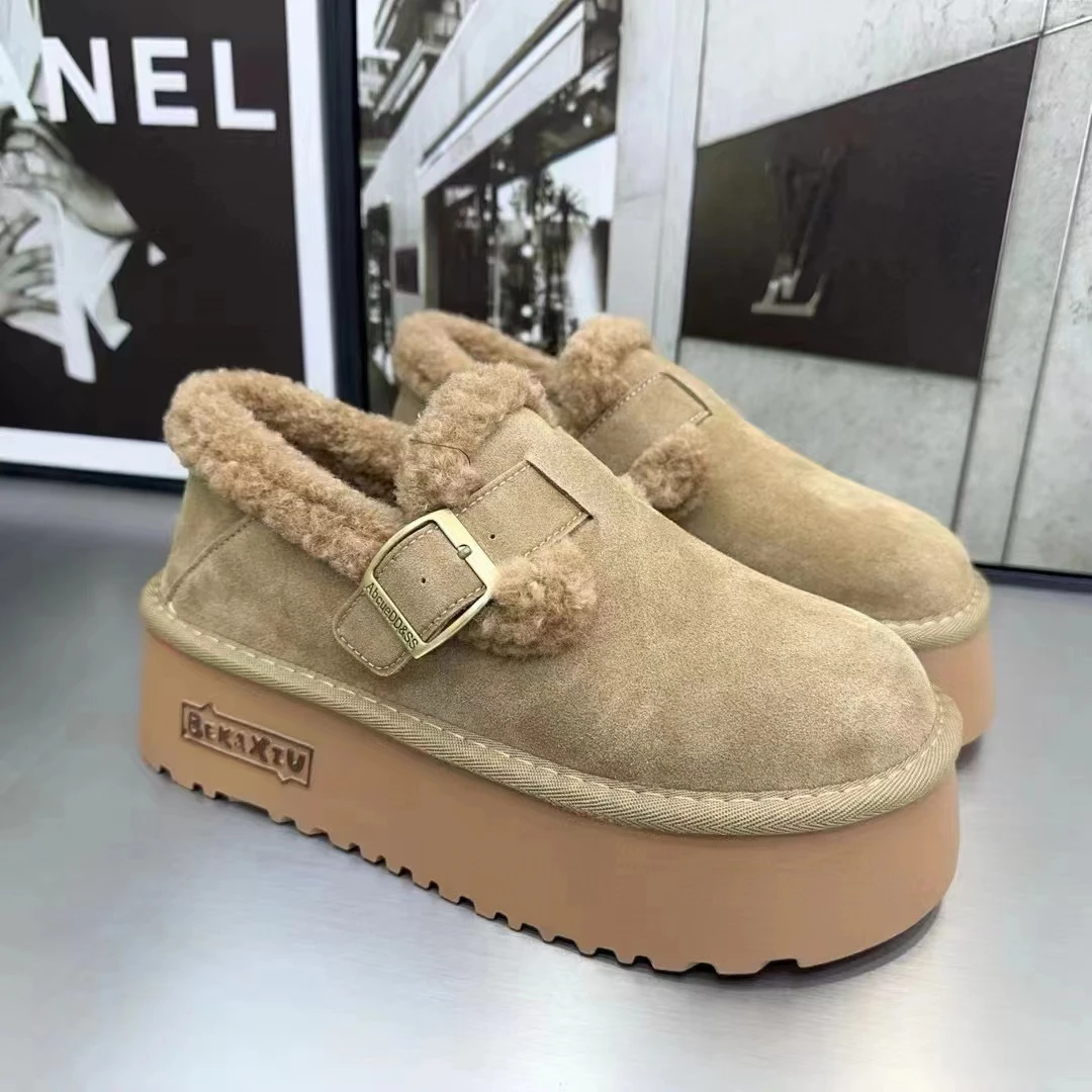 贝姐同款【加绒厚底勃肯鞋】5588-210一脚蹬厚底全包加绒毛毛鞋KK