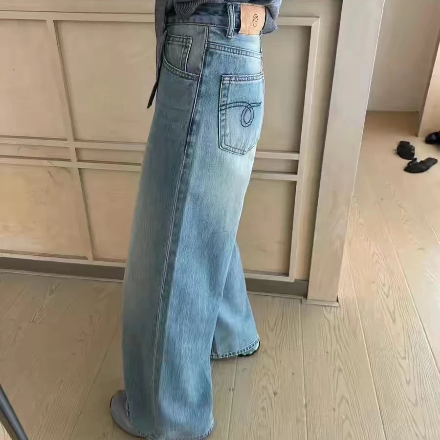 贝姐同款【XKF】1280设计感植绒小男标复古显瘦牛仔裤