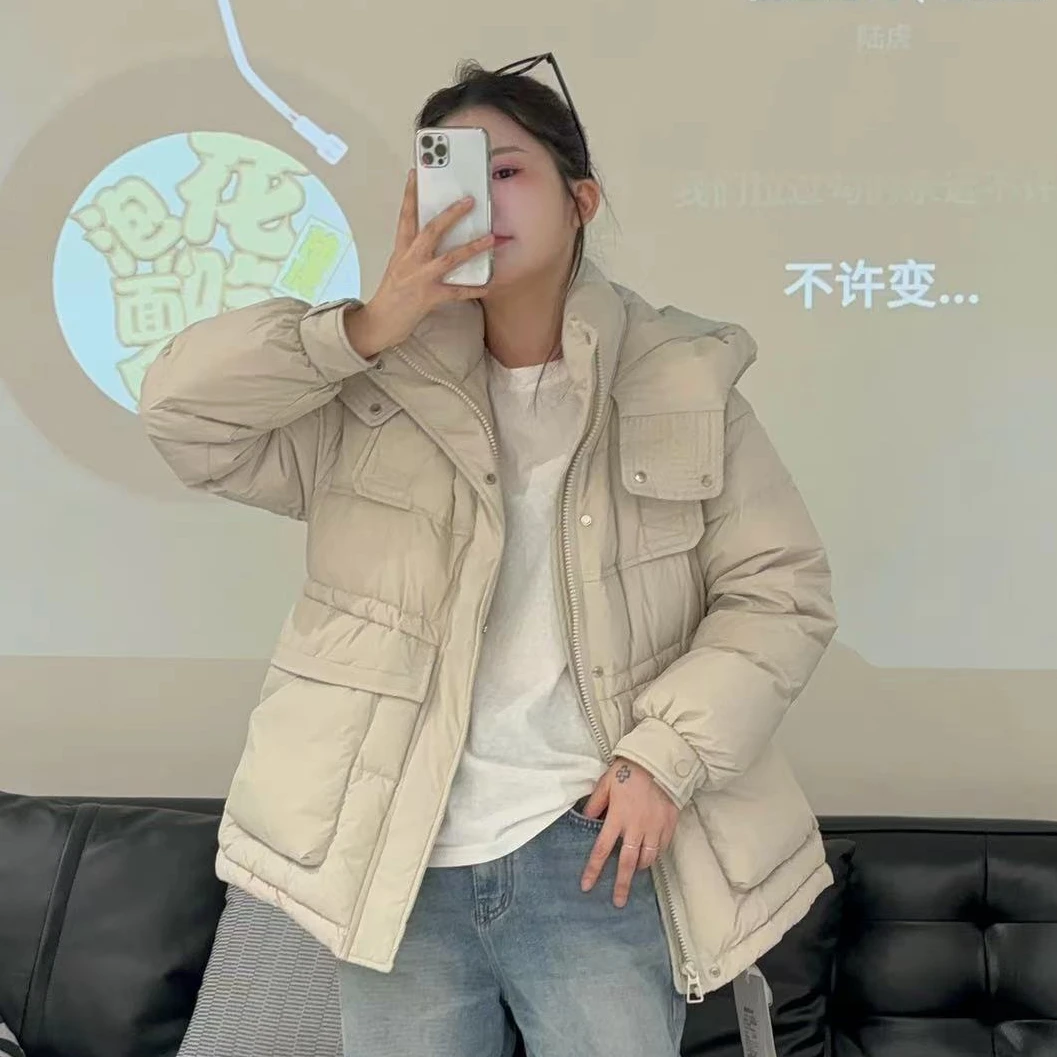 贝姐同款【中长款收腰羽绒服】89028冬季新款显瘦抽绳连帽羽绒服