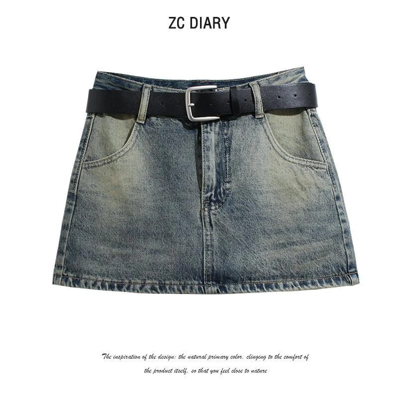 2025年新款美式复古磨白风辣妹牛仔半身裙女包臀显瘦a字短裙子女