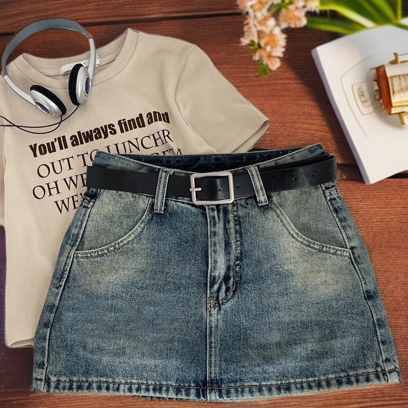 美式复古辣妹a字半身裙裙裤女2025春夏季纯色通勤高腰包臀短裙女