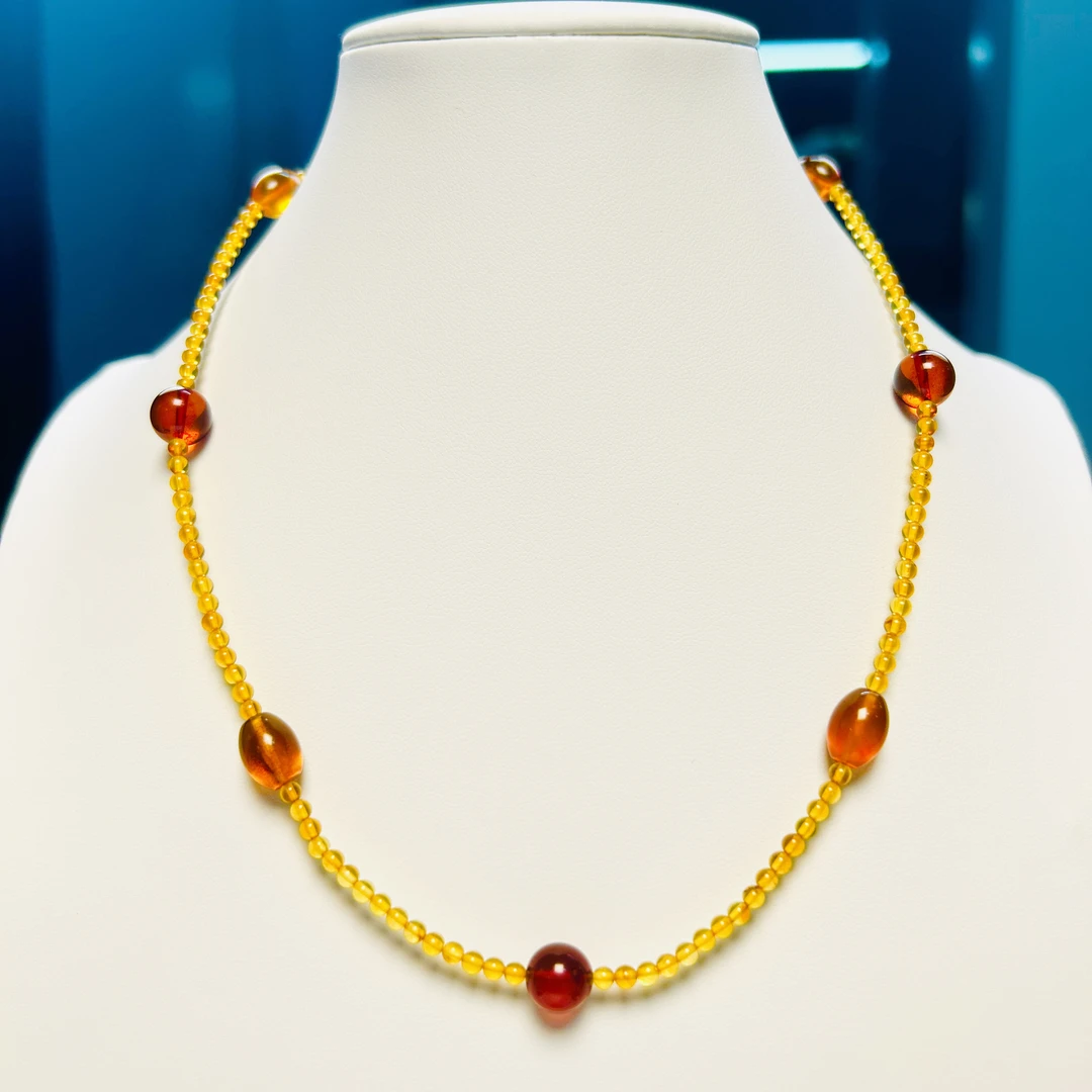 缅甸琥珀金珀设计款满天星锁骨链编绳手工气质时尚编织(Z0010)